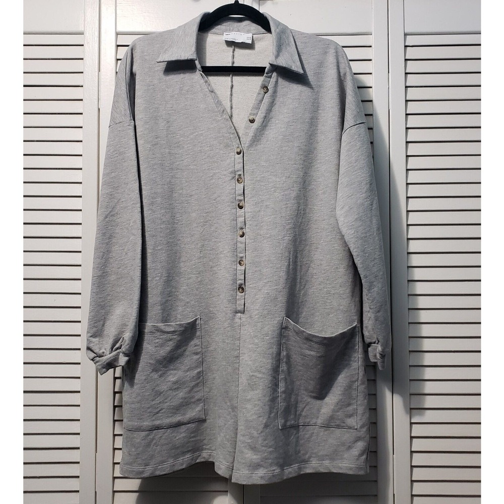 Asos Boxy Relaxed Romper Women's Size 6 Gray Button Front Long Sleeve‎ Pockets